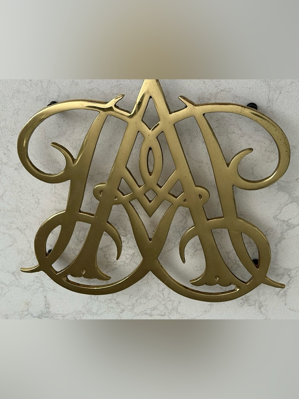 Vintage Brass Colonial Williamsburg Marie Antoinette Royal Monogram Trivet